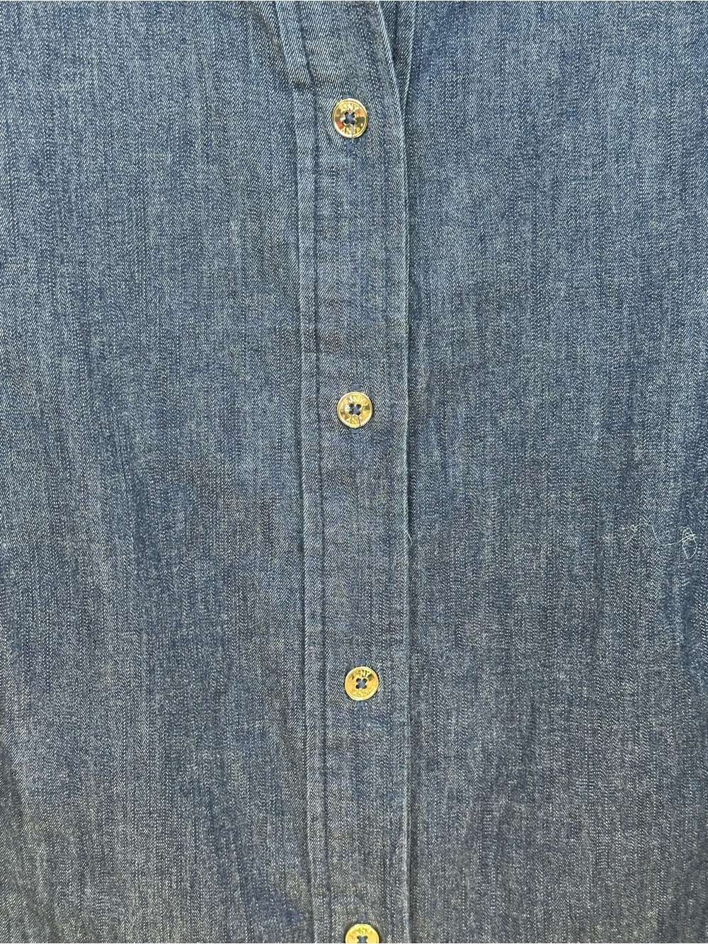Jones New York Dark Blue Denim Button-Down Shirt, ruffles on sleeve size XL, NWT - Picture 3 of 8